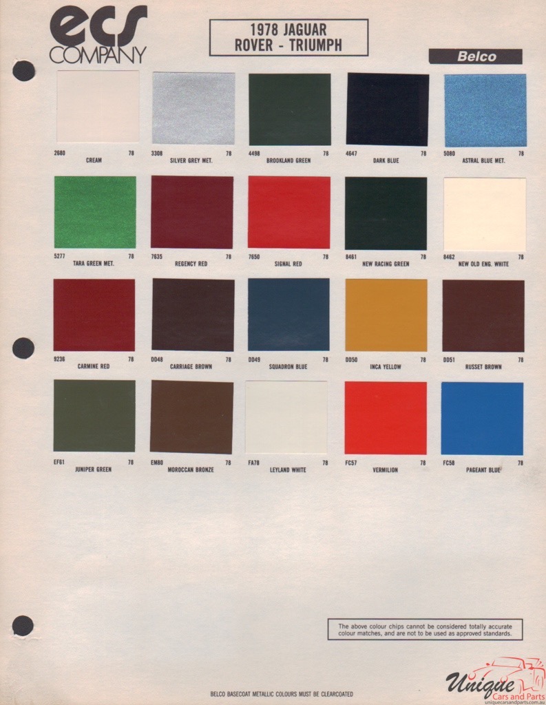 1978 Rover Paint Charts ECS